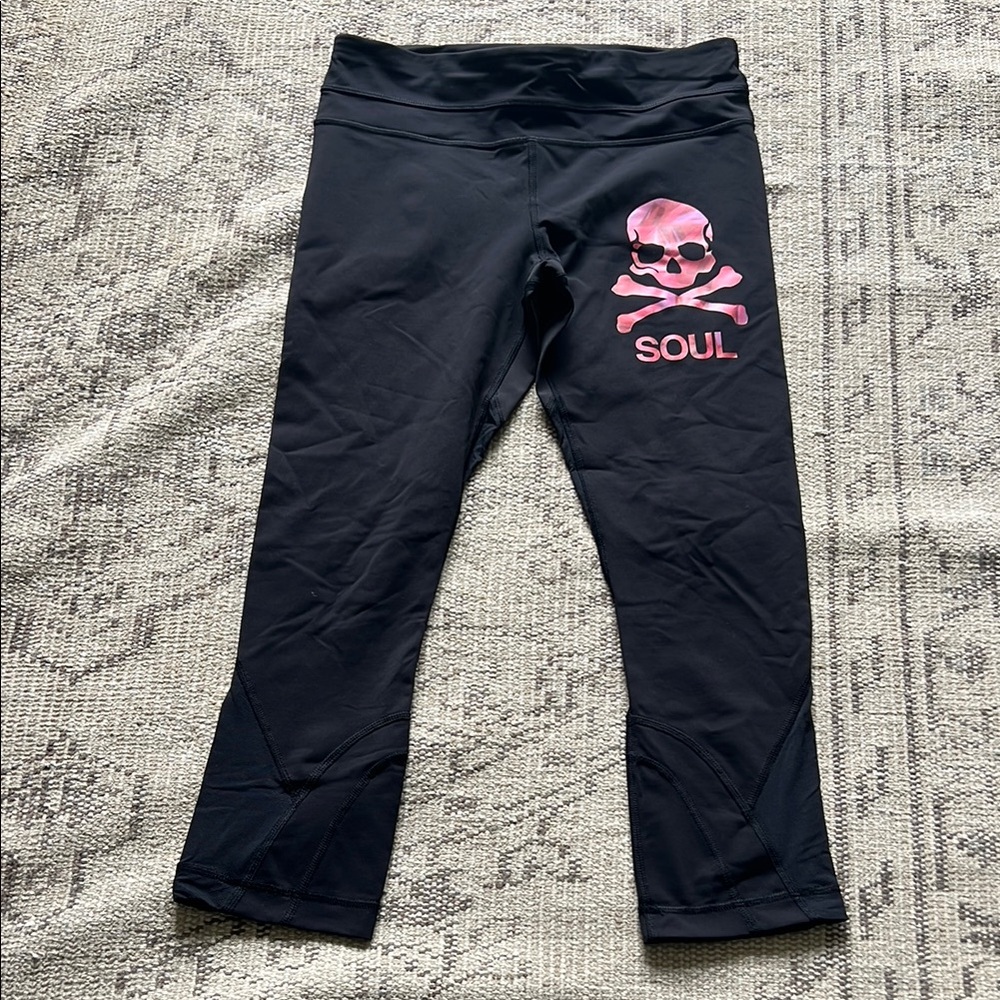 Lululemon x SoulCycle Black Leggings with Pink Skull Design